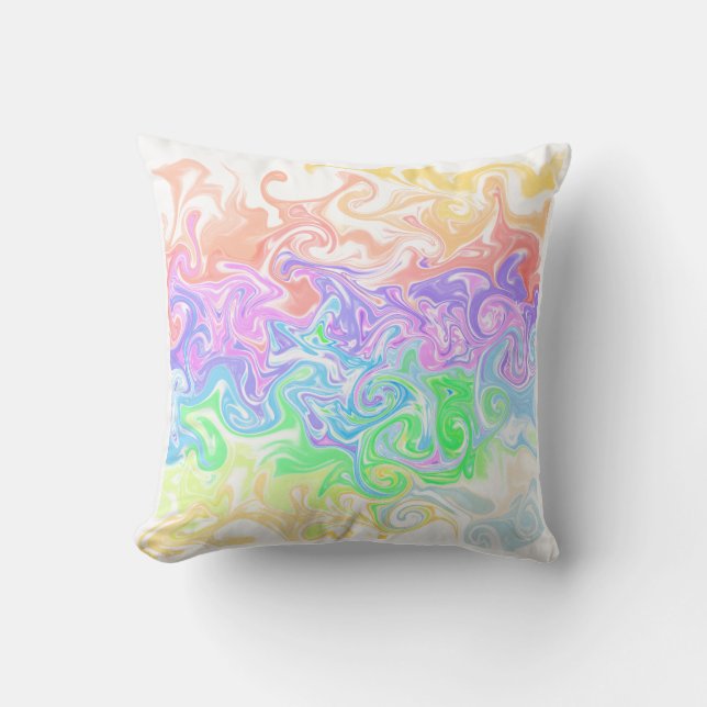 Pastel Rainbow Marble Swirl Abstract Art Cushion (Front)