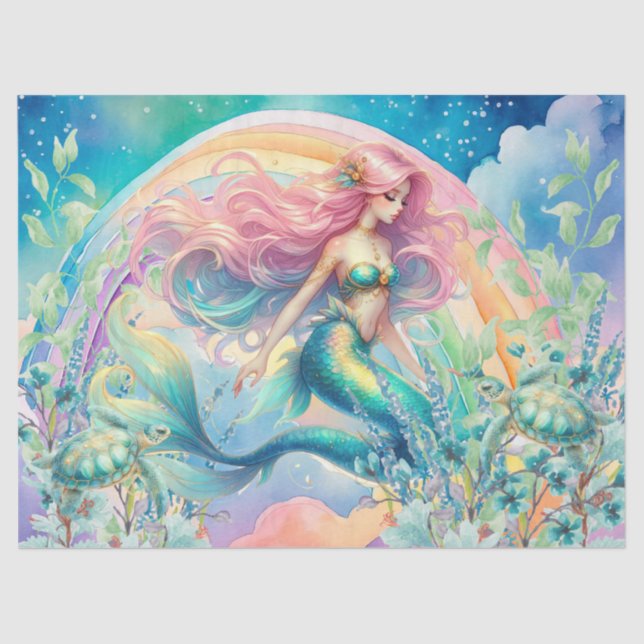 Pastel Rainbow & Mermaid Decoupage Tissue Paper (Front)