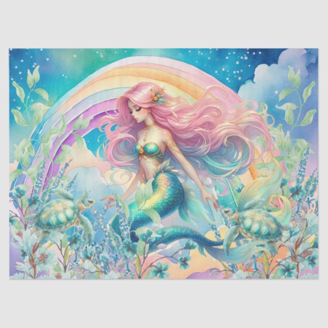 Pastel Rainbow & Mermaid Decoupage Tissue Paper (Front)