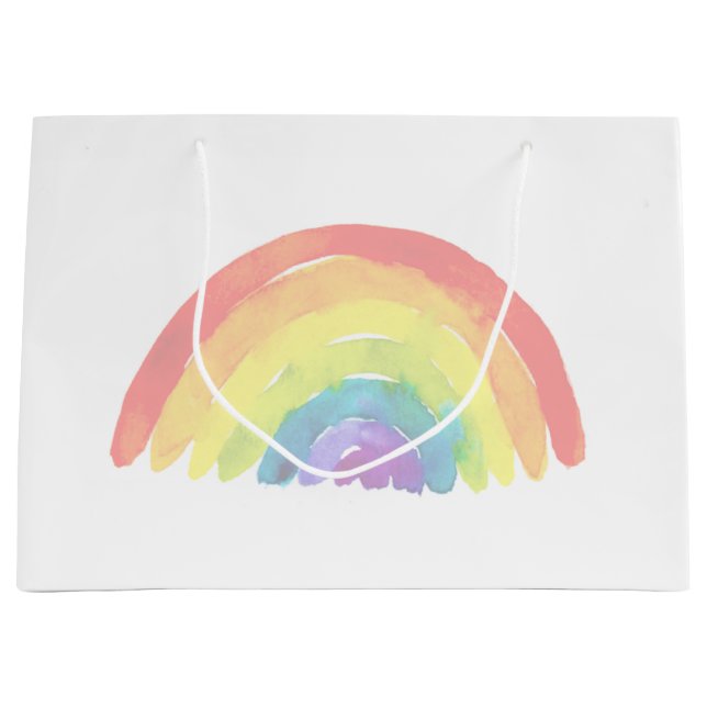 Pastel rainbow modern watercolor large gift bag (Front)