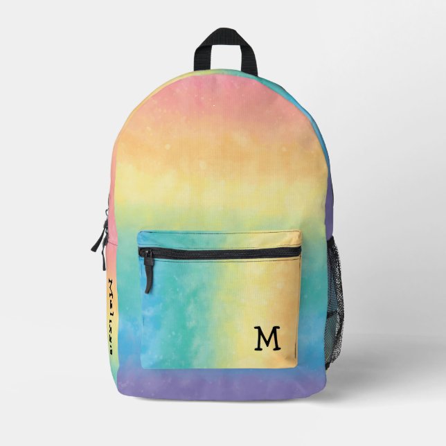Pastel Rainbow Monogram Cute and Aesthetic Style Printed Backpack (Front)
