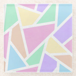 Pastel rainbow mosaic pattern glass coaster