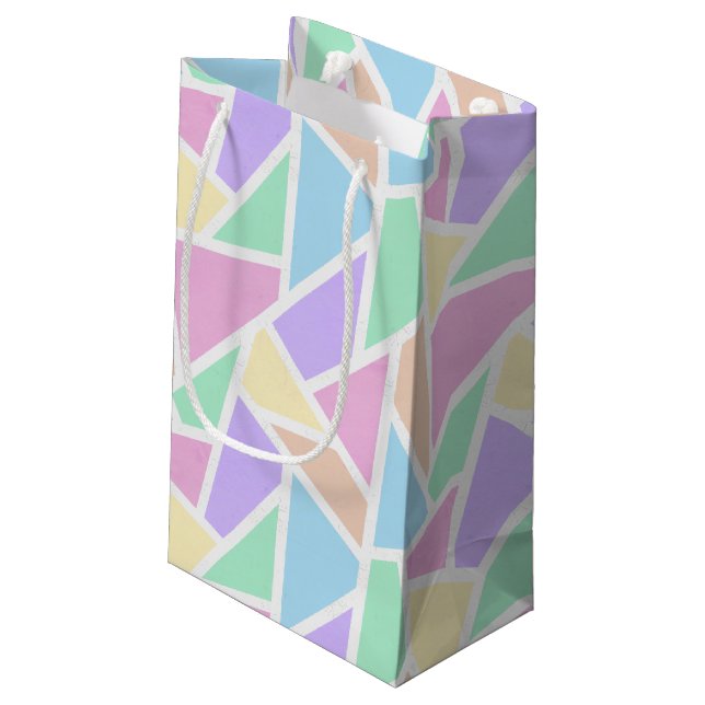 Pastel rainbow mosaic pattern small gift bag (Back Angled)