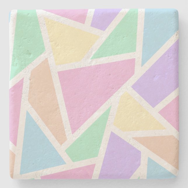 Pastel rainbow mosaic pattern stone coaster (Front)