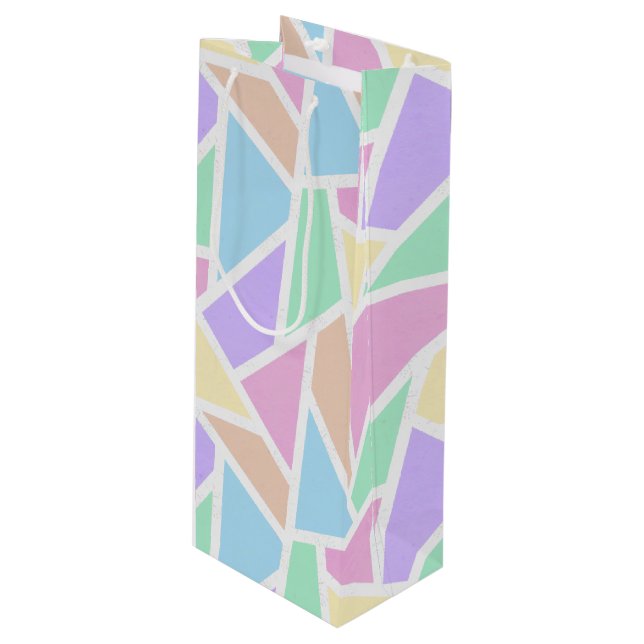 Pastel rainbow mosaic pattern wine gift bag (Front Angled)