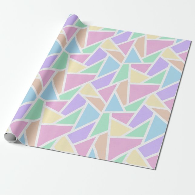 Pastel rainbow mosaic pattern wrapping paper (Unrolled)