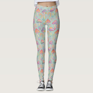 Pastel Rainbow Mushroom Pattern Leggings