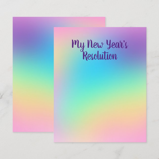 Pastel Rainbow New Year's Party Resolution Paper (Front/Back)