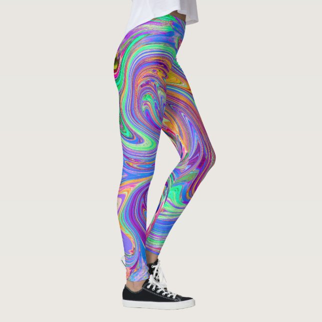 Pastel Rainbow of Colours Groovy Abstract Retro Ar Leggings (Right)