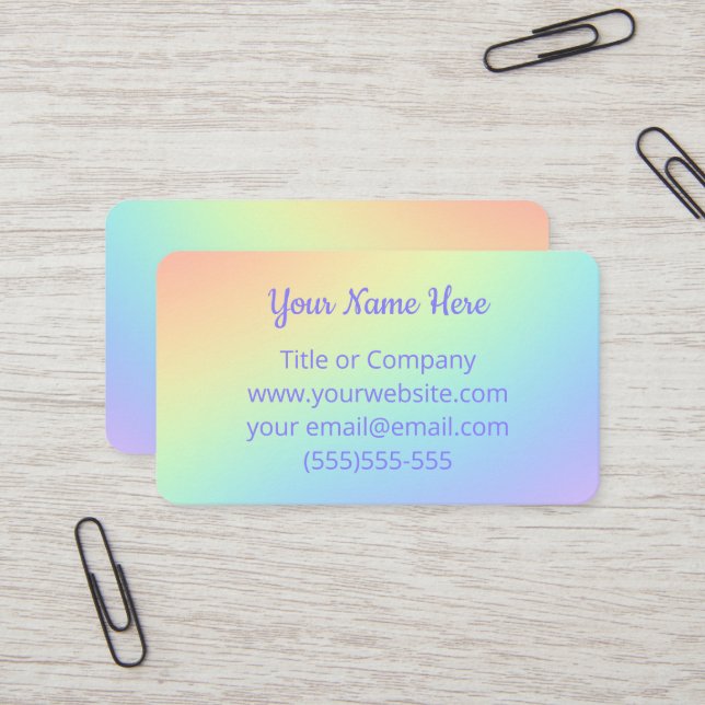 Pastel Rainbow Ombre Business Cards (Front/Back In Situ)