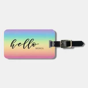 Pastel Rainbow Ombre Chic Hello Personalised Luggage Tag