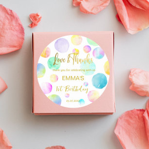 Pastel rainbow ombre dots birthday party thank you classic round sticker