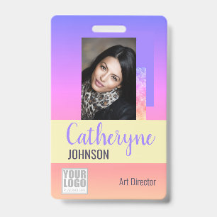 Pastel Rainbow Ombre Logo Barcode ID Template Card Badge