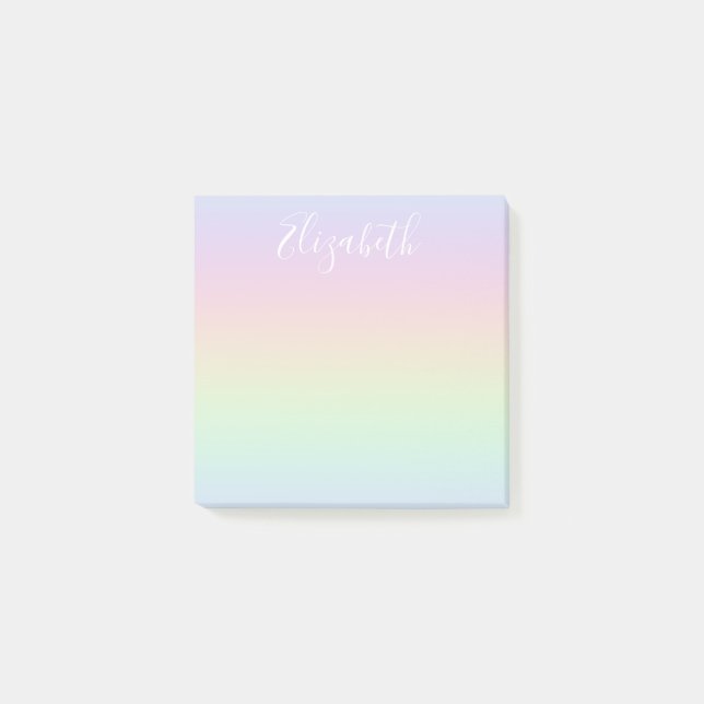 Pastel Rainbow Ombre White Calligraphy Post-it Notes (Front)
