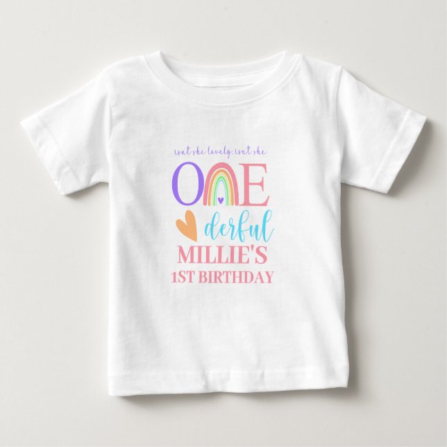 Pastel Rainbow ONEderful 1st Birthday Baby T-Shirt (Front)