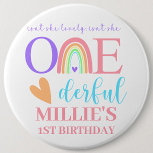 Pastel Rainbow ONEderful 1st Birthday Round Badge