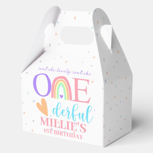 Pastel Rainbow ONEderful First Birthday Favor Box (Front)