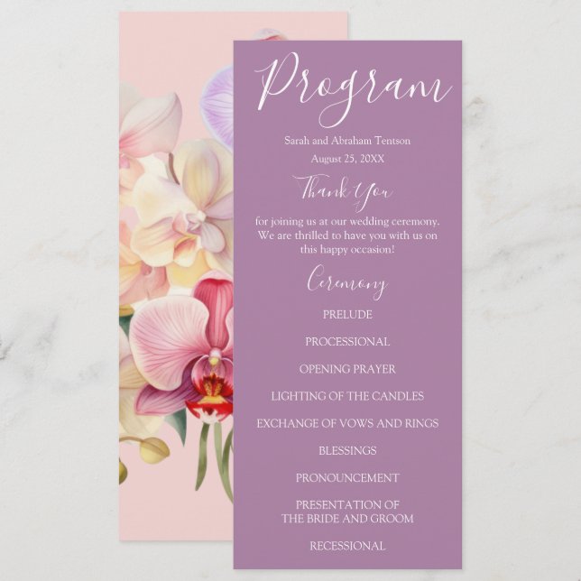 Pastel Rainbow Orchids Wedding Programs Menu (Front/Back)
