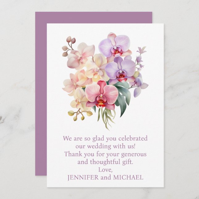 Pastel Rainbow Orchids Wedding Thank You Note (Front/Back)