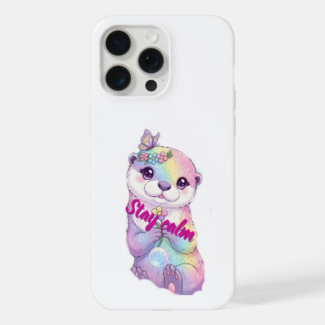 Pastel Rainbow Otter Stay Calm Floral Case (Back)