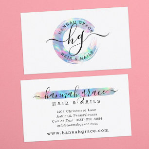 Pastel Rainbow Paint Swash Custom Logo Hair Nails Business Card