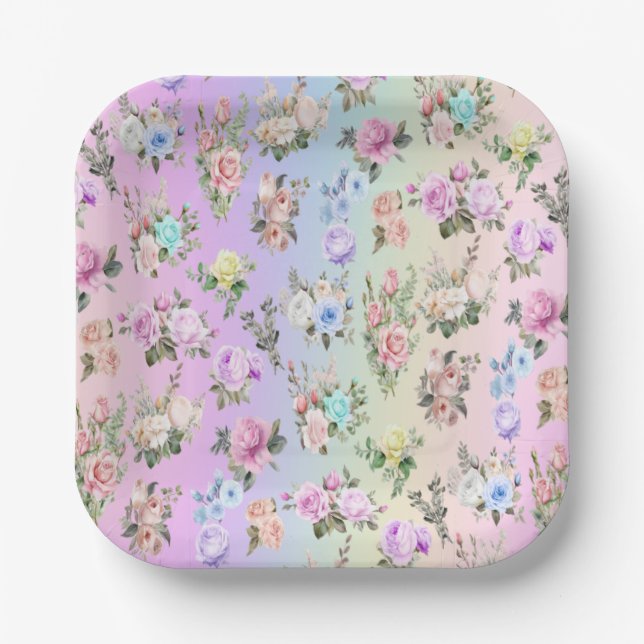 Pastel Rainbow Paper Plates, 7" Round Paper Plate (Front)