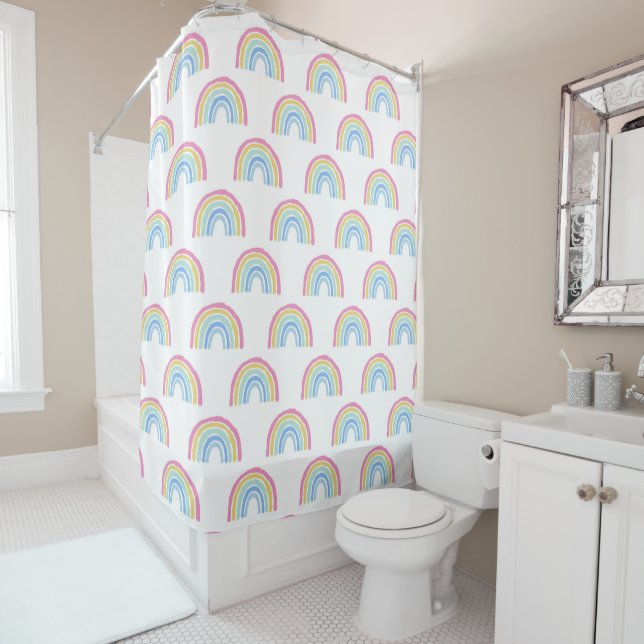 Pastel Rainbow Pattern Shower Curtain (In Situ)