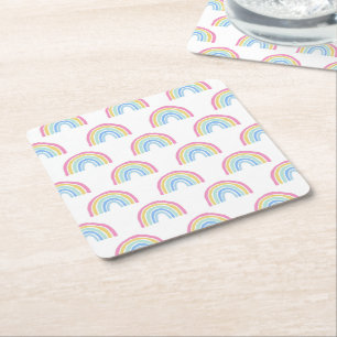 Pastel Rainbow Pattern Square Paper Coaster