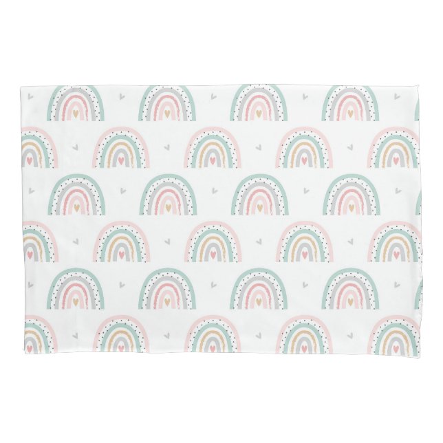 Pastel Rainbow Pattern with Hearts Pillowcase (Front)