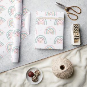 Pastel Rainbow Pattern with Hearts Wrapping Paper