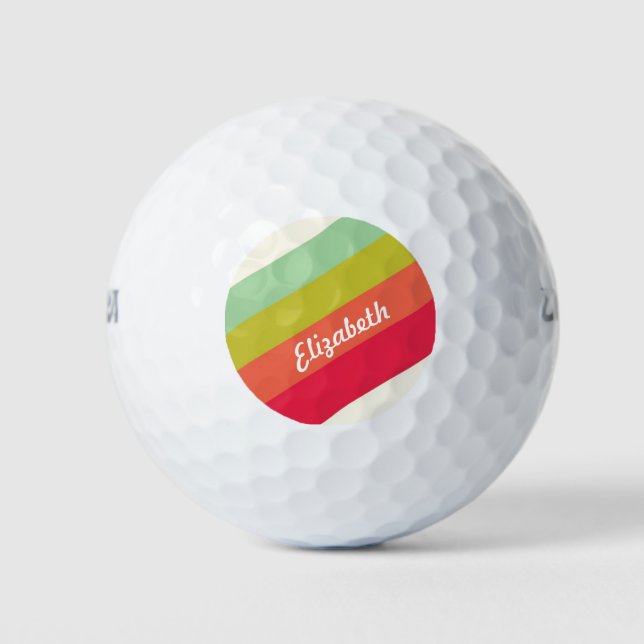 Pastel Rainbow Personalised Name Golf Balls (Front)