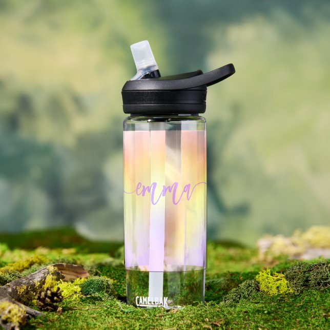Pastel rainbow personalised script name  water bottle (Outdoor)