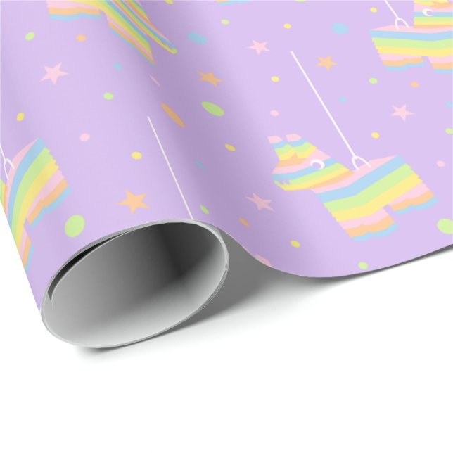 Pastel Rainbow Pinata Birthday Pattern  Wrapping Paper (Roll Corner)