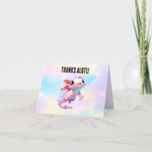 Pastel Rainbow Pink Axolotl Birthday Thank You Card