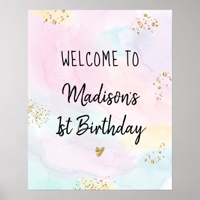 Pastel Rainbow Pink Gold Birthday Welcome Poster (Front)