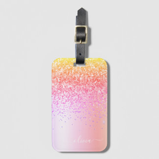 Pastel Rainbow Pink Gold Purple Glitter Monogram Luggage Tag
