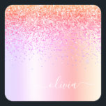 Pastel Rainbow Pink Gold Purple Glitter Monogram Square Sticker<br><div class="desc">Rainbow Pastel Blush Pink Faux Foil Metallic Sparkle Glitter Brushed Metal Monogram Name and Initial Paper Party Sticker Address Labels. This makes the perfect sweet 16 birthday,  wedding,  bridal shower,  anniversary,  baby shower or bachelorette party gift for someone that loves glam luxury and chic styles.</div>