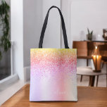 Pastel Rainbow Pink Gold Purple Glitter Monogram Tote Bag<br><div class="desc">Rainbow Pastel Faux Sparkle and Dripping Glitter Metallic Stainless Steel Foil Elegant Monogram Book Bag. This Book Bag can be customised to include your initial and first name and given as a gift for Christmas,  Sweet 16 Birthday,  Bridal Shower or a Wedding.</div>