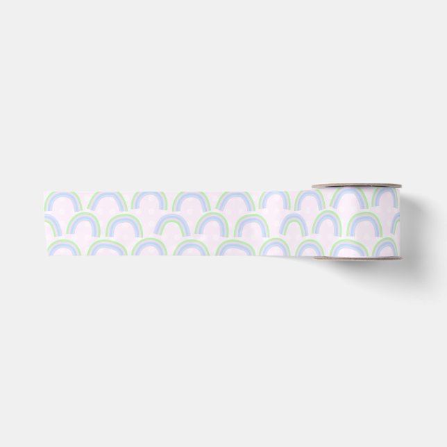Pastel Rainbow Pink Satin Ribbon (Front)