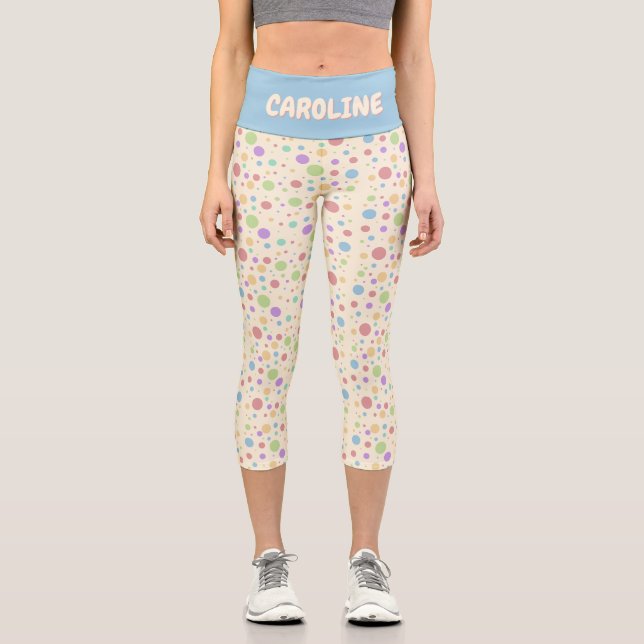 Pastel Rainbow Polka Dot Custom Capri Leggings (Front)