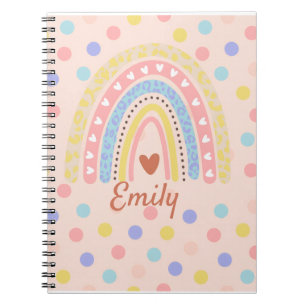 Pastel Rainbow Polka Dot School ,Cute Back-to-Scho Notebook