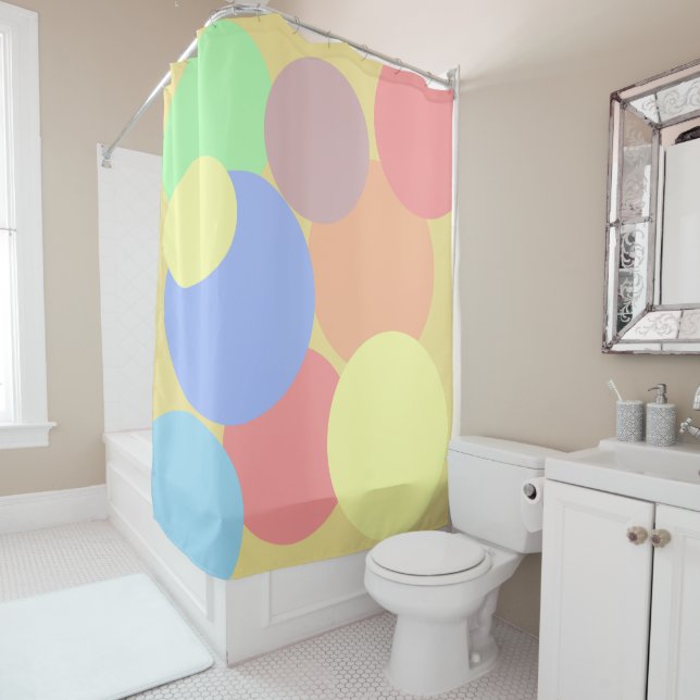 Pastel Rainbow Polka Dots Shower Curtain (In Situ)