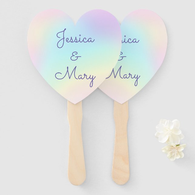 Pastel Rainbow Prismatic Lesbian Wedding Hand Fan (Front and Back)
