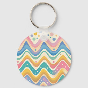 Pastel Rainbow Retro Abstract Design Key Ring