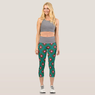 Pastel Rainbow Rhombuses Geometric Black Pink Blue Capri Leggings