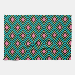 Pastel Rainbow Rhombuses Geometric Black Pink Blue Tea Towel