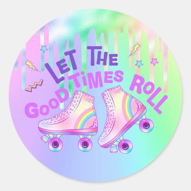 Pastel Rainbow | Roller Skating Birthday   Classic Round Sticker (Front)