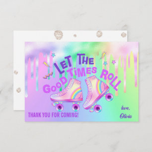 Pastel Rainbow   Roller Skating Birthday  Thank You Card
