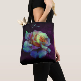 Pastel Rainbow Rose on Purple *Personalise* Tote Bag