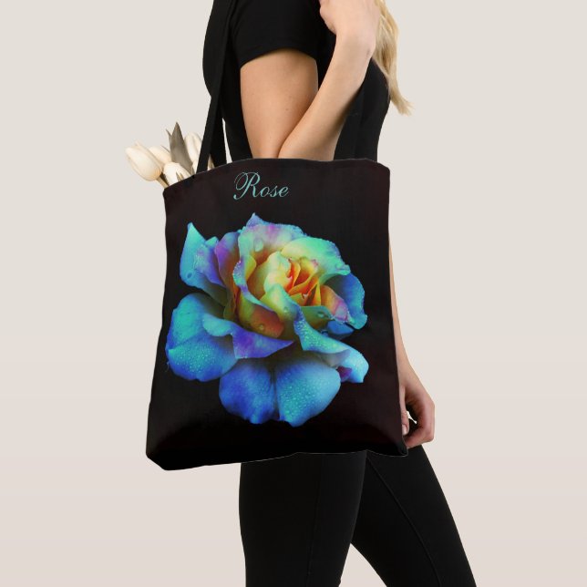 Pastel Rainbow Rose Tote Bag *Personalise* (Close Up)